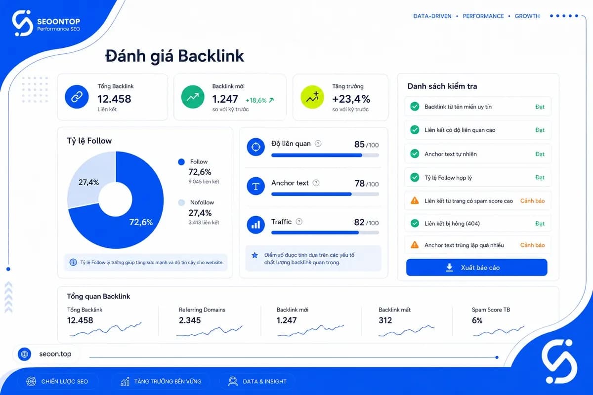 Dashboard về audit backlink profile