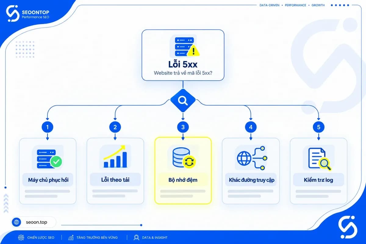 Luồng kiểm tra khi website mở được nhưng Search Console báo lỗi 5xx