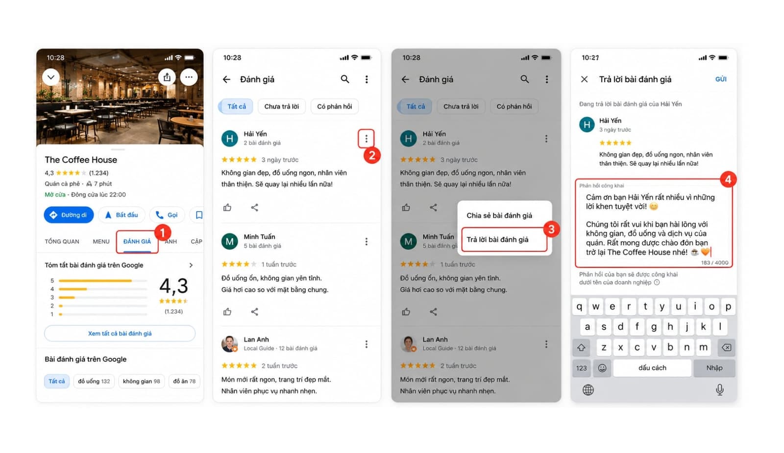 Trả lời review trên điện thoại