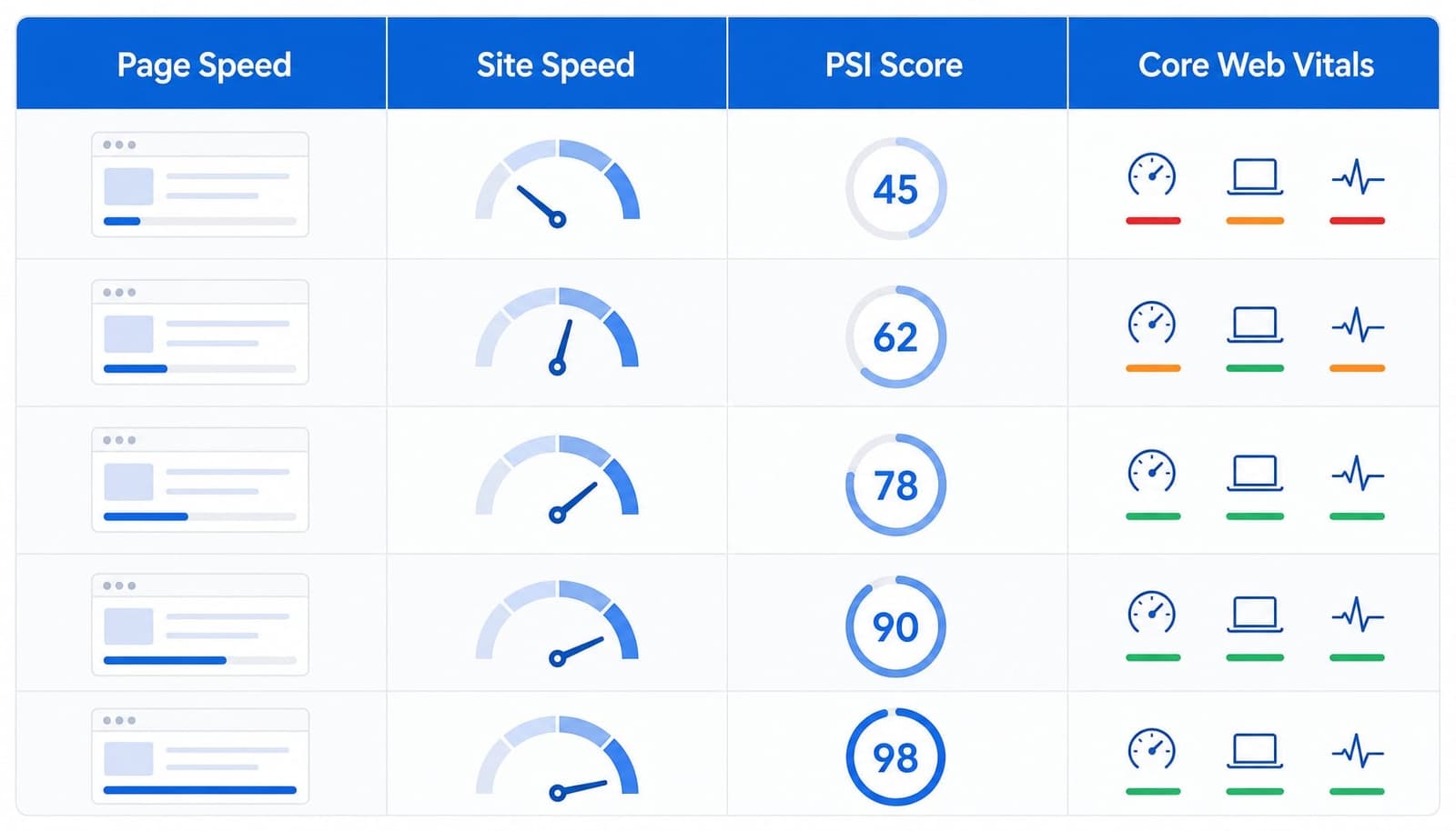 Phân biệt Page Speed, Site Speed, Core Web Vitals vàPageSpeed Insights