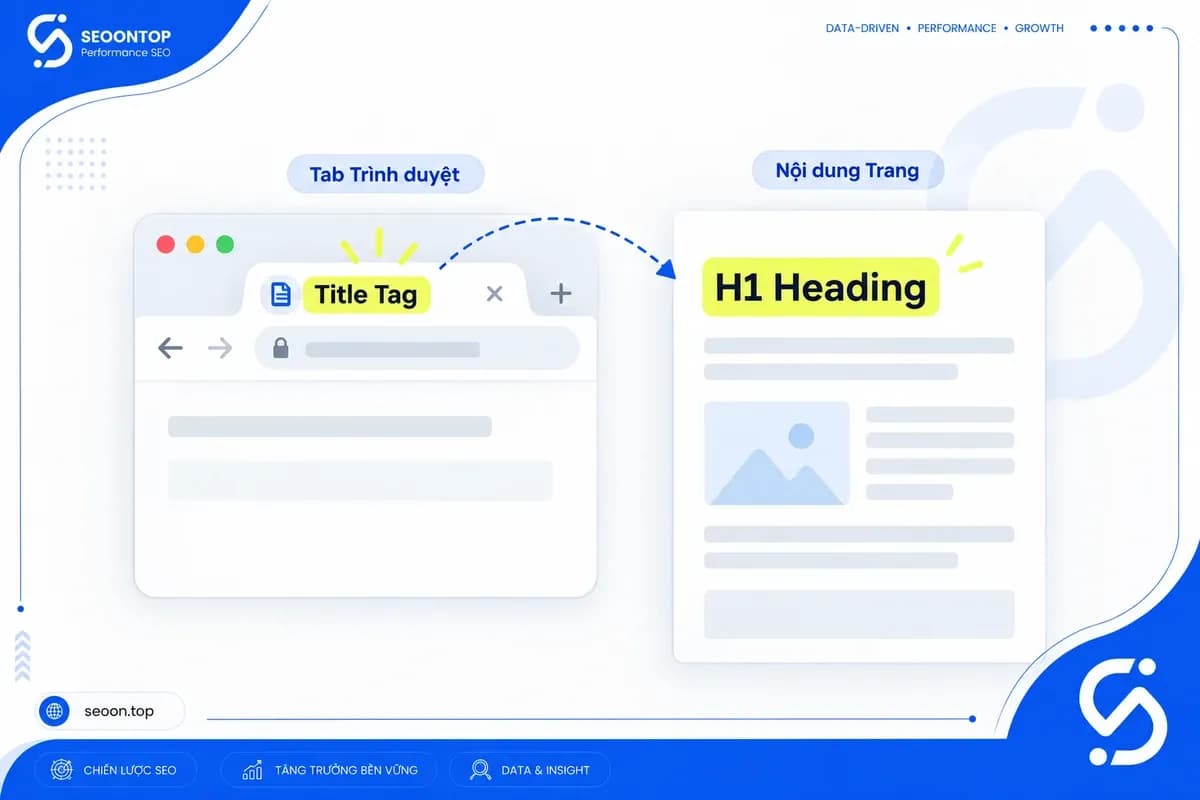 So sánh vị trí title tag và H1 trên cùng một trang web
