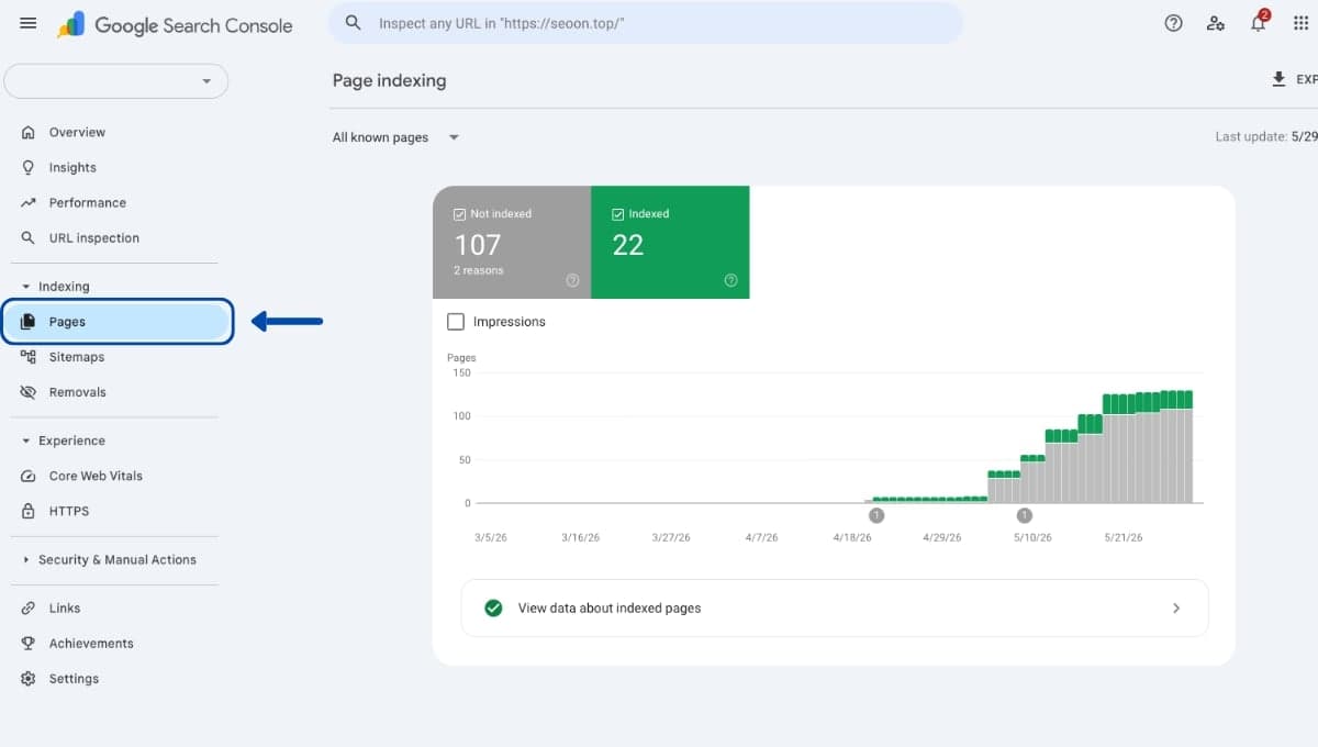 Báo cáo Page indexing trong Google Search Console