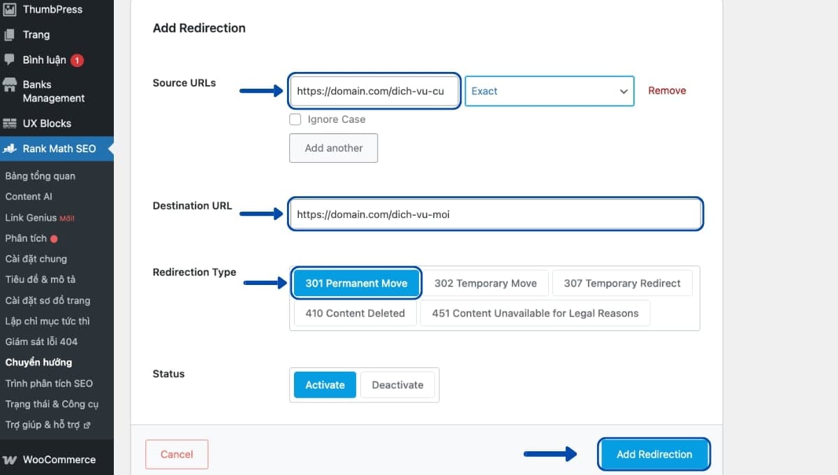 Cách redirect 301 trên WordPress