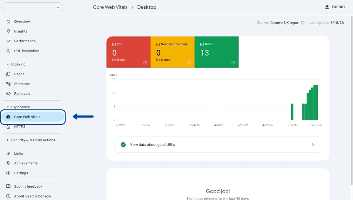 Báo cáo Core Web Vitals trong Google Search Console