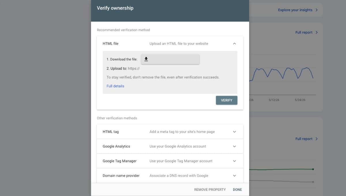 Xác minh website Google Search Console