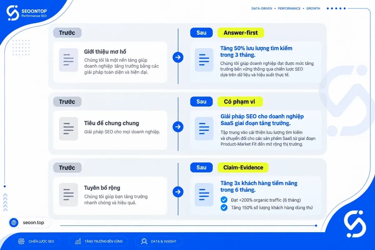 Ví dụ trước và sau khi viết nội dung Answer-first