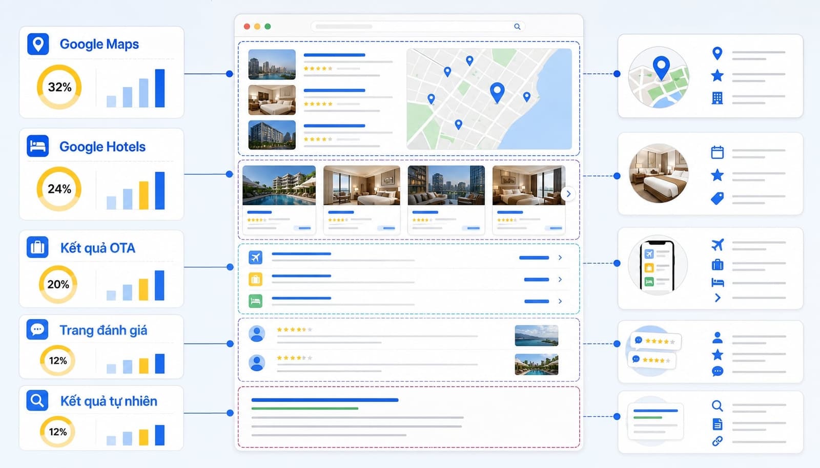 SERP seo ngành du lịch với Google Maps và Google Hotels